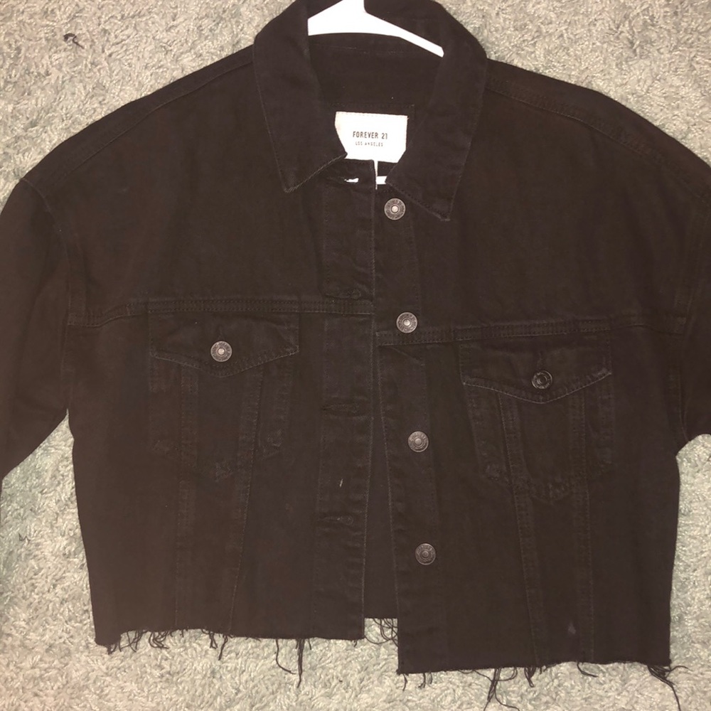 Cropped black jean jacket